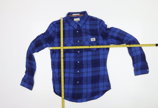 Superdry Women's Blue Check Long Sleeve Button-Up Shirt Size S