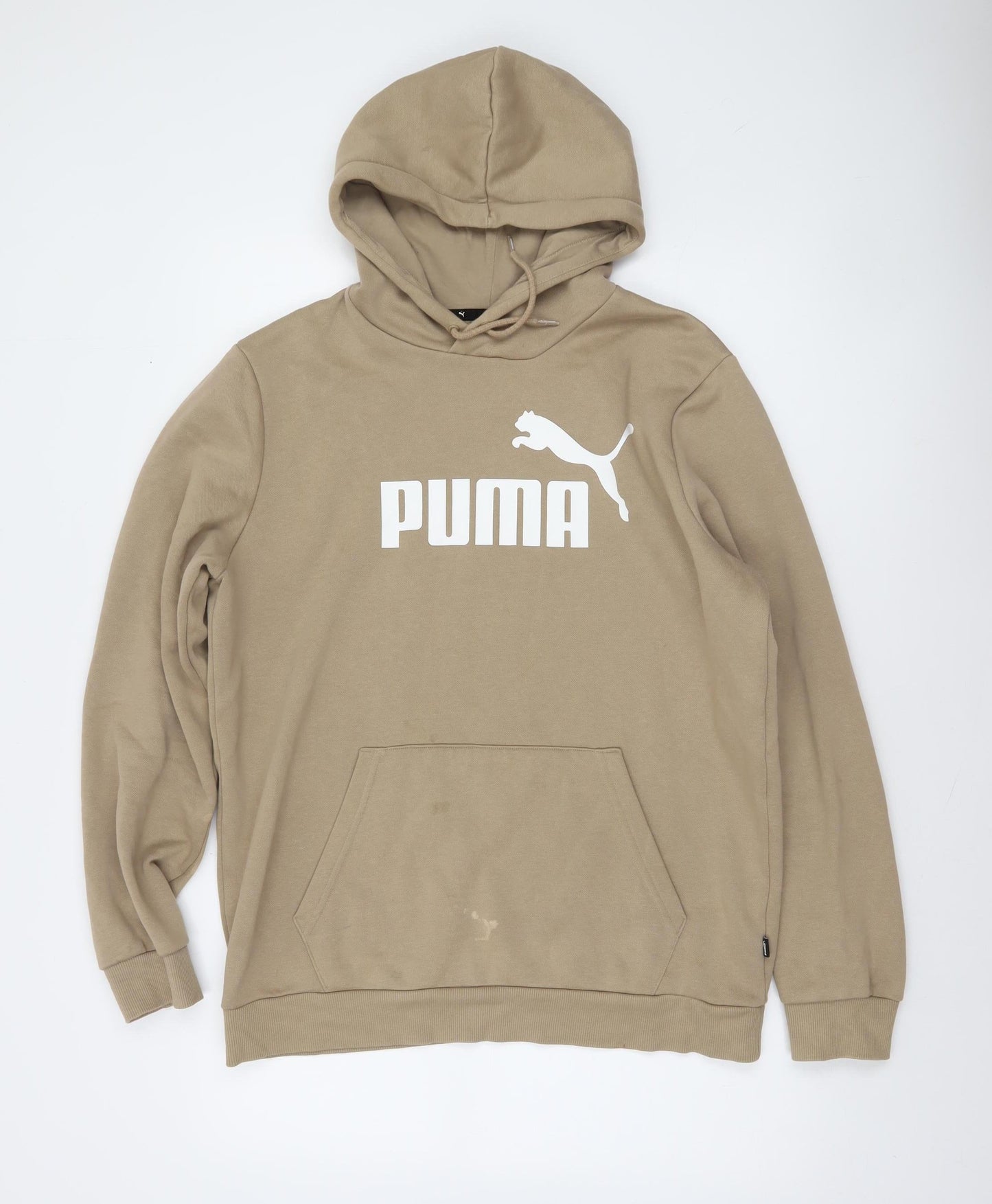 Puma Men's Beige Pullover Hoodie M Logo Fleece Sweatshirt