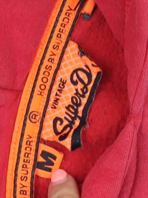 Superdry Men's Red Pullover Hoodie Size M Athletic Logo Sweatshirt