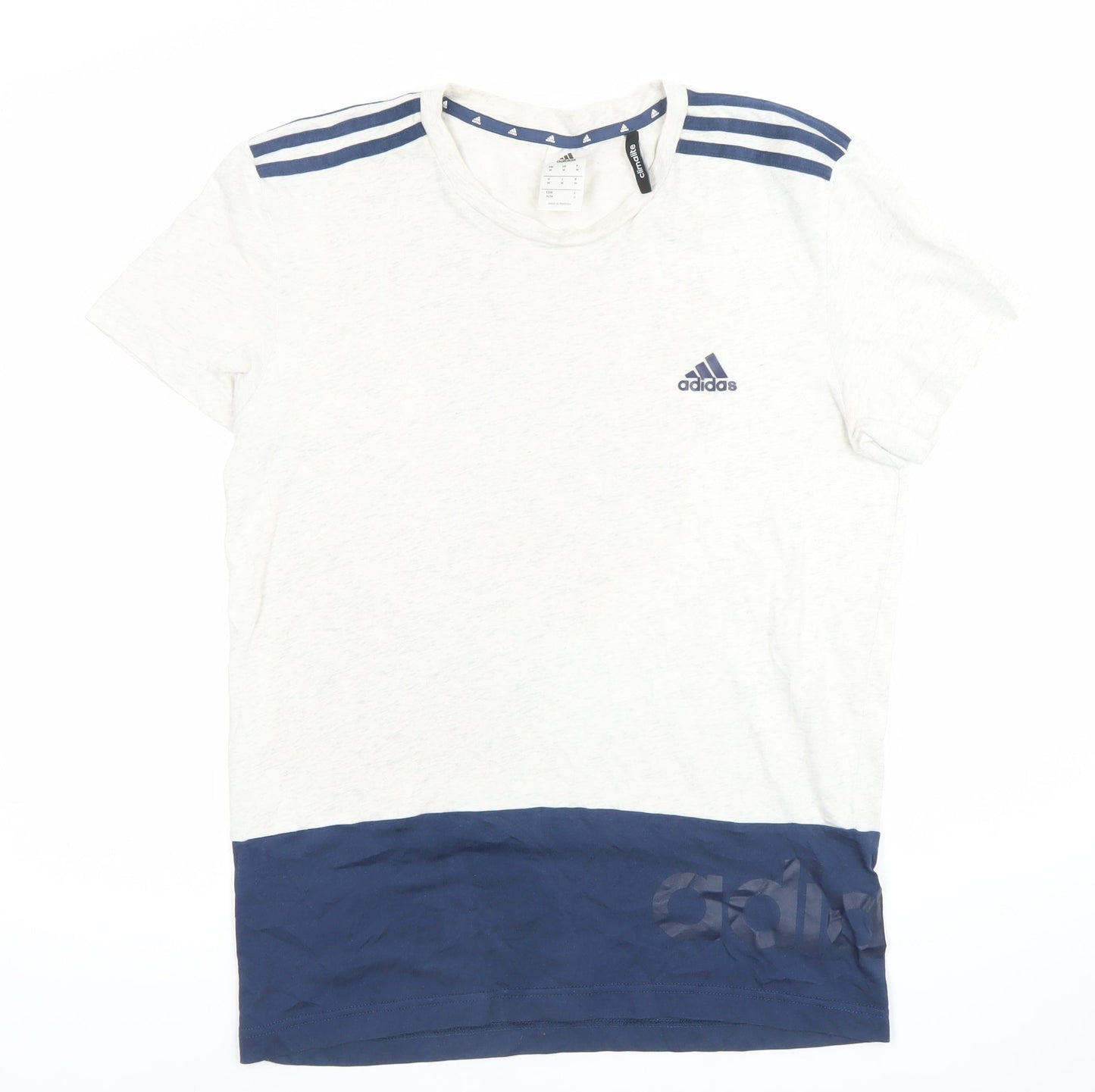 Adidas Mens White Navy Climalite Crew Neck Sports T-Shirt M