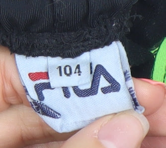 Brand and care label for Fila boys’ black green jogger active trousers 6 years