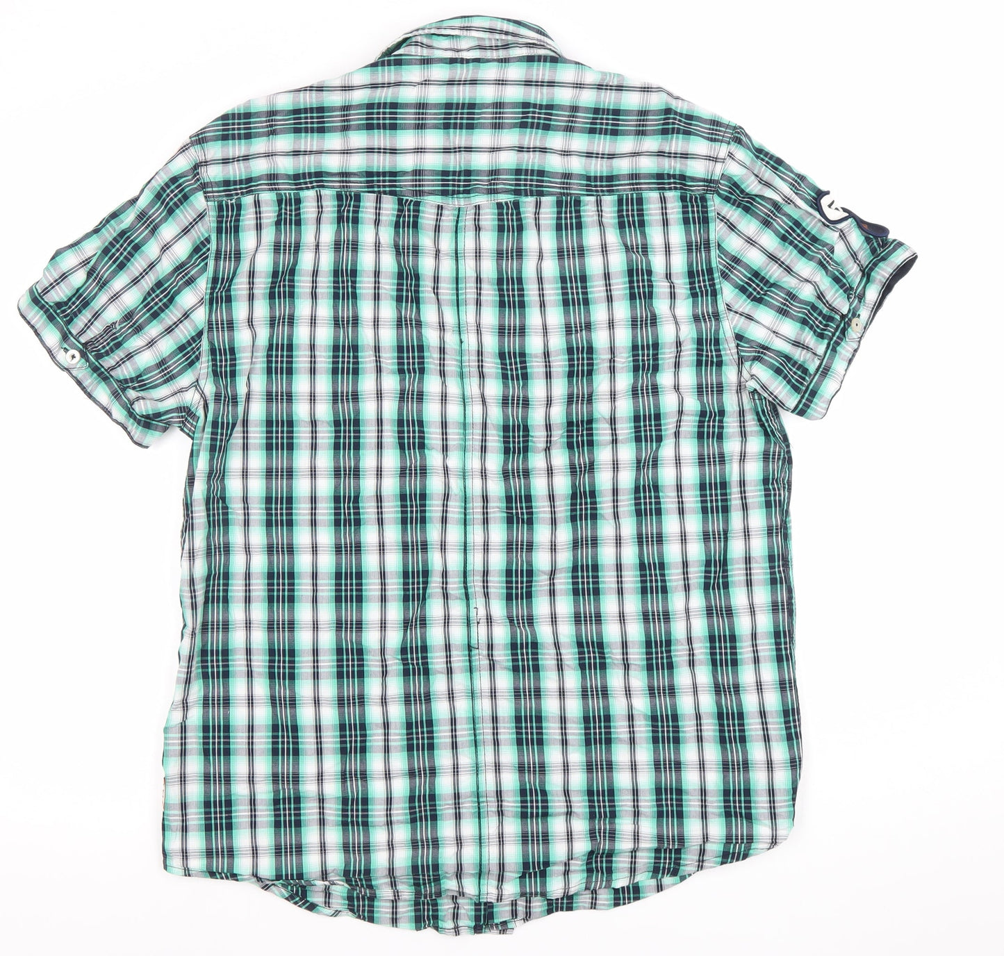 Jack & Jones Men's Green Plaid Short Sleeve Casual Button-Up Shirt Size L