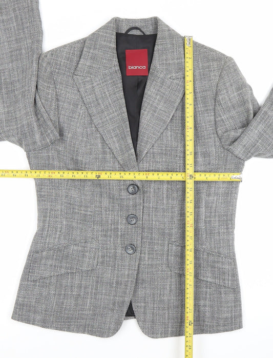 Bianca Womens Grey Size 12 Classic Wool Blend Herringbone Blazer