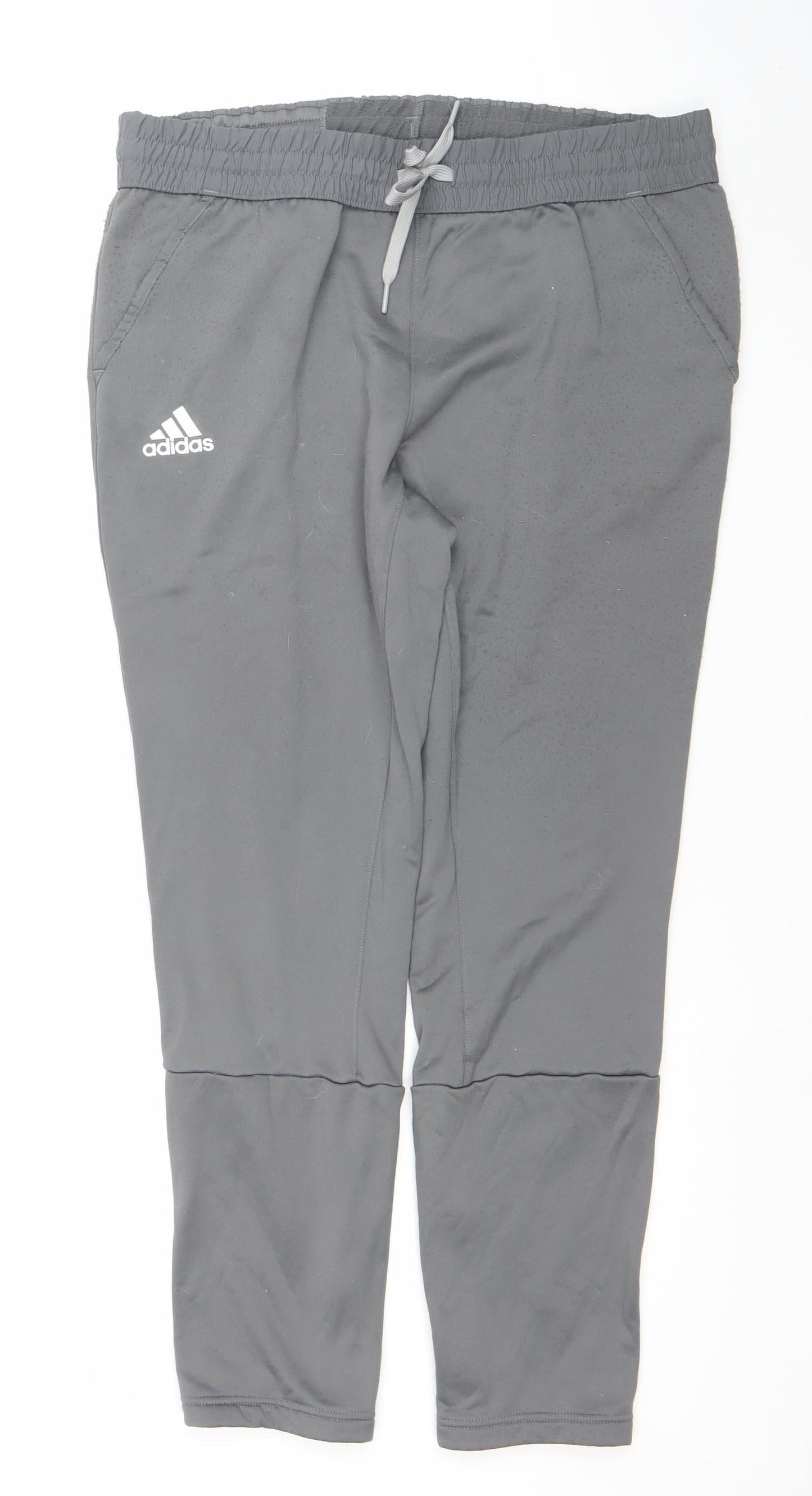 adidas Mens Grey L Athletic Trousers with Logo and Drawstring Waist