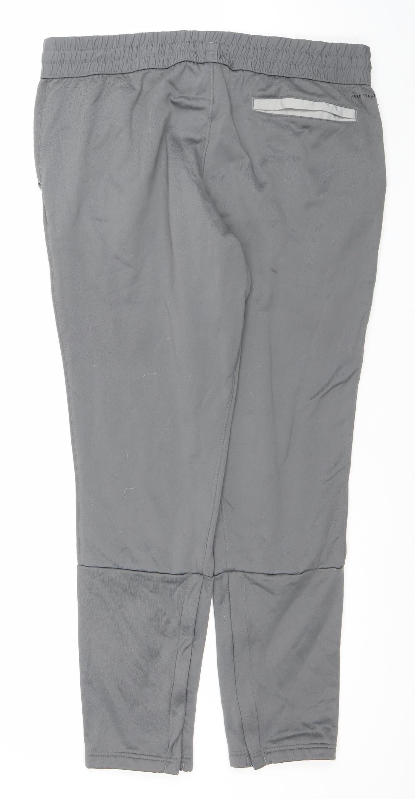 adidas Mens Grey L Athletic Trousers with Logo and Drawstring Waist