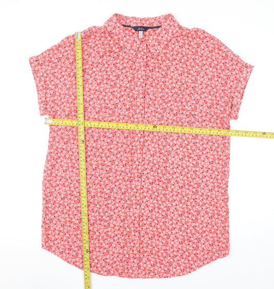 Joules Women's Pink Strawberry Print Collared Short Sleeve Blouse Size 8