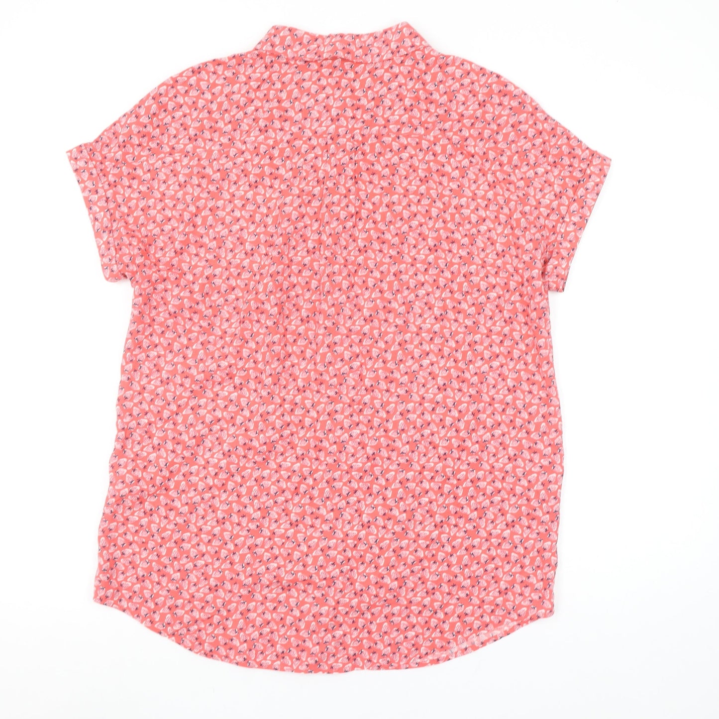 Joules Women's Pink Strawberry Print Collared Short Sleeve Blouse Size 8