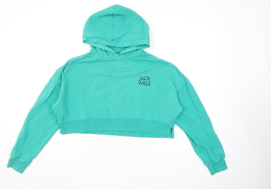 Womens UK 10 Relaxed Jack Wills Green Pullover Hoodie