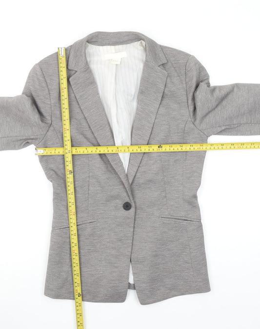 H&M Women Grey Single Breasted Blazer Size 8 Classic Fit