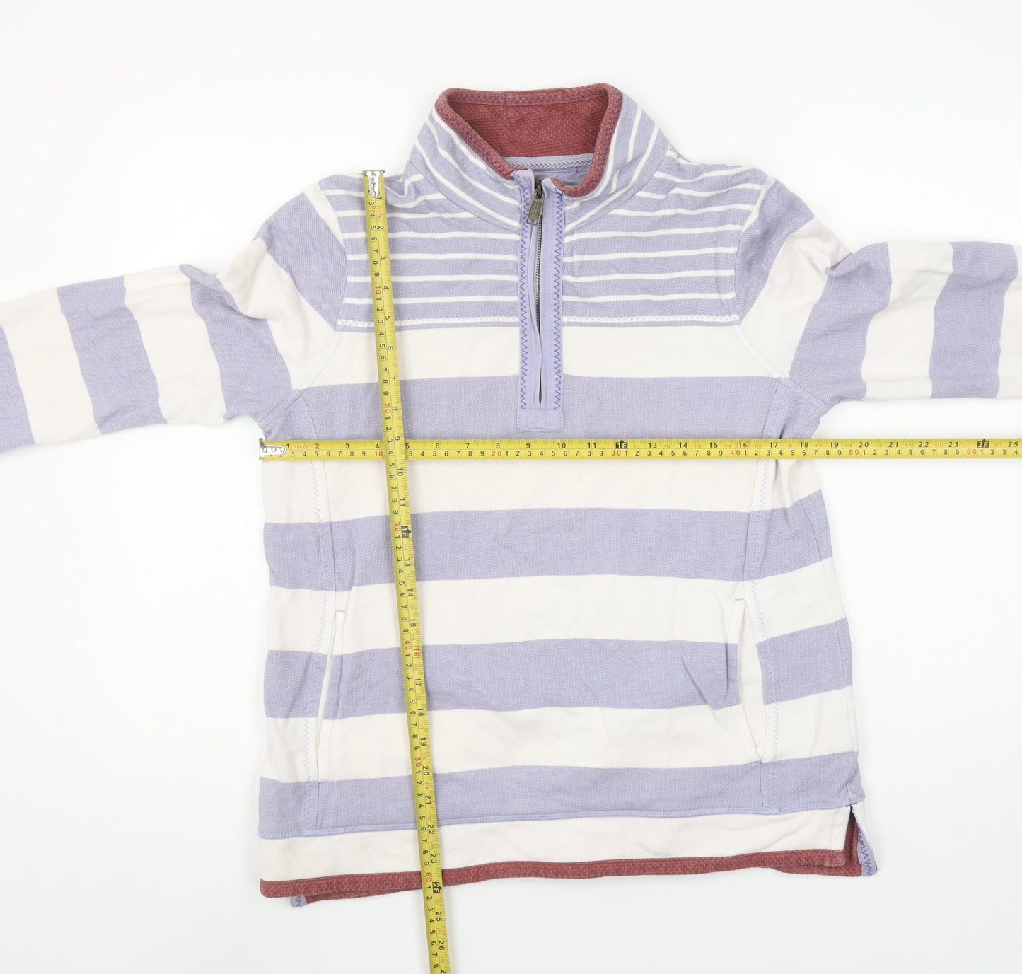 Fat Face Women's Lilac Stripe 1/4 Zip Sweatshirt UK 12 Cotton