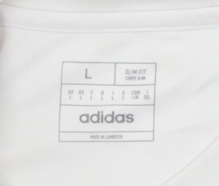 Adidas Men's White Slim Fit Sports T-Shirt Size L Polyester
