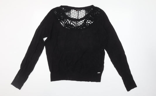 Guess Womens Black Crochet Neck Pullover Jumper Size M