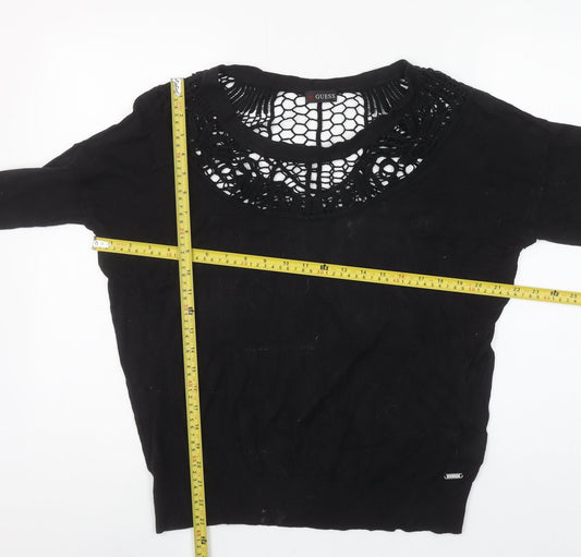 Guess Womens Black Crochet Neck Pullover Jumper Size M
