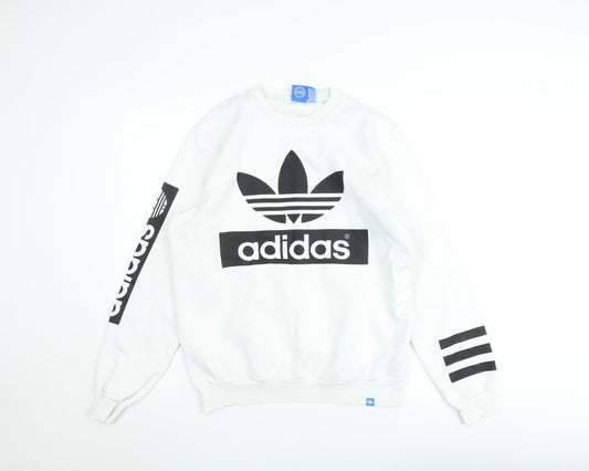 Adidas Men's White Logo Pullover Sweatshirt Size M