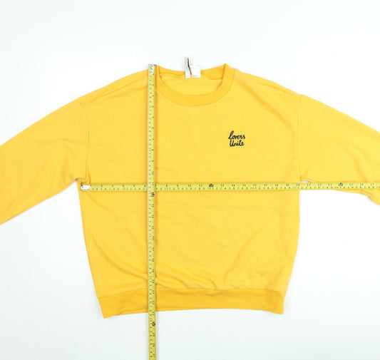 H&M Divided Women's Yellow Lovers Unite Pullover Sweatshirt UK 12