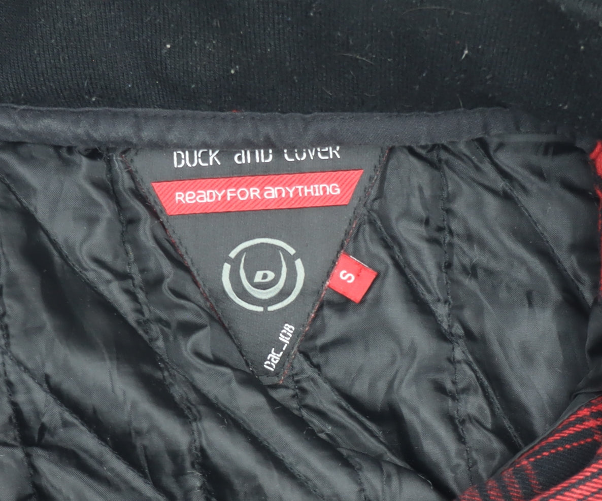 Duck and Cover Men's Red Check Hooded Bomber Jacket Size S