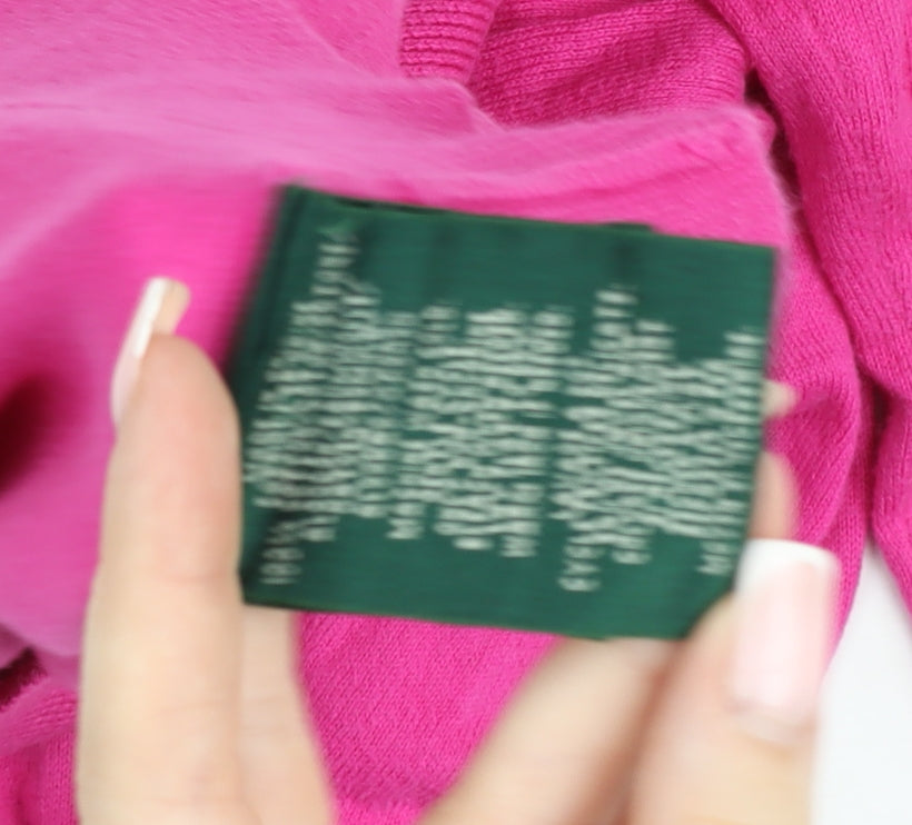 Lauren Ralph Lauren Women's Pink Cotton Cardigan L Crew Neck Long Sleeve