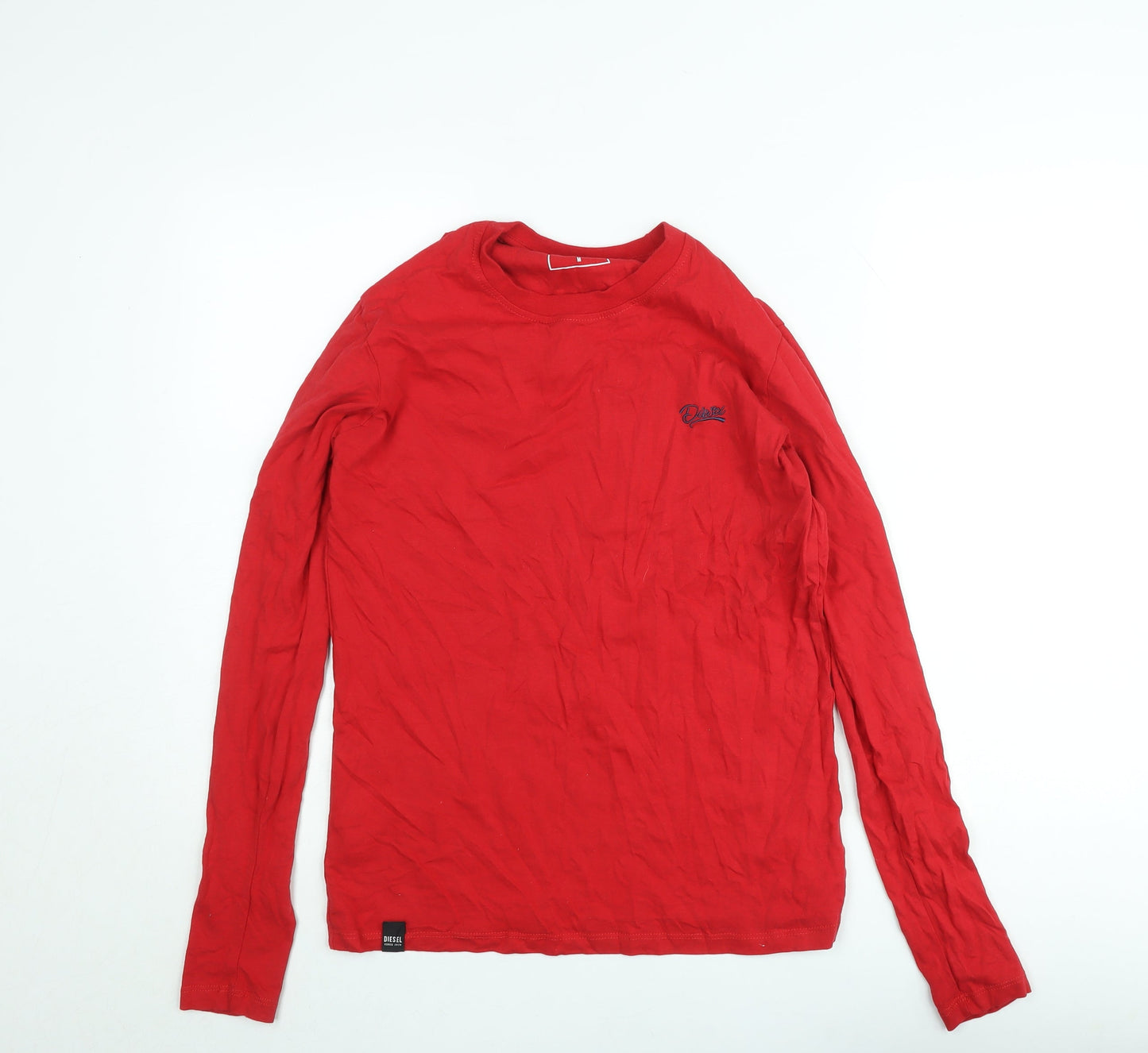 Diesel Men's Red Long Sleeve Crew Neck Cotton T-Shirt M