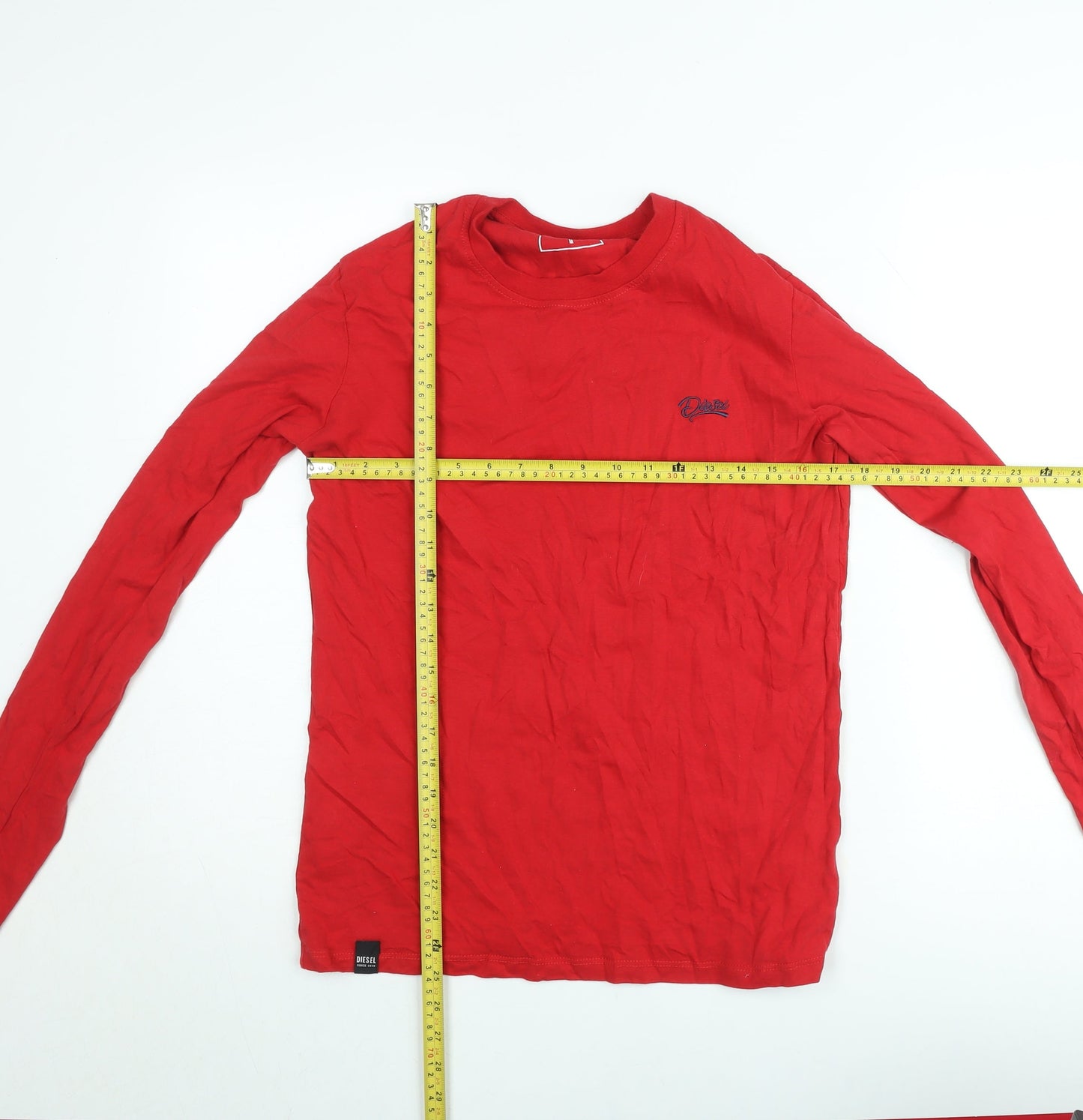 Diesel Men's Red Long Sleeve Crew Neck Cotton T-Shirt M