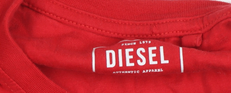 Diesel Men's Red Long Sleeve Crew Neck Cotton T-Shirt M