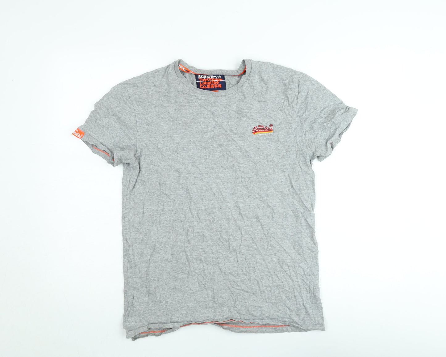 Superdry Men's Grey Large Orange Label Crew Neck Cotton T-Shirt