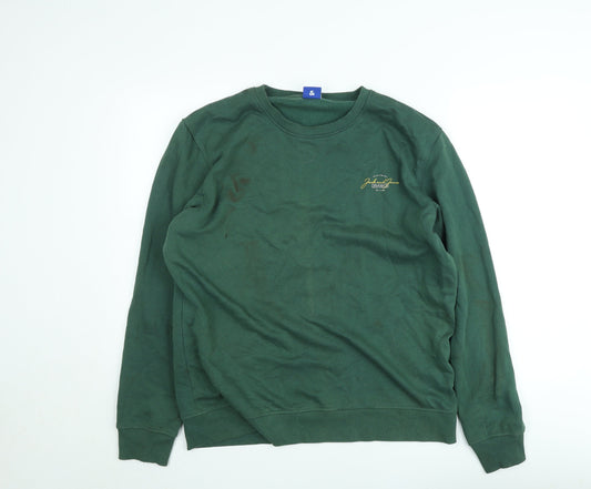 Jack & Jones Mens Green Pullover Sweatshirt L Regular Fit Crew Neck