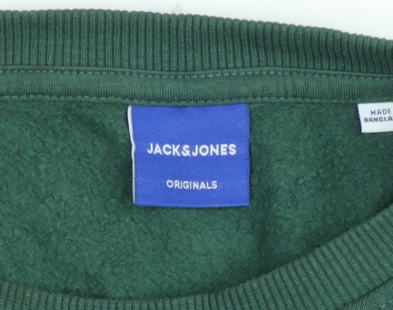 Jack & Jones Mens Green Pullover Sweatshirt L Regular Fit Crew Neck