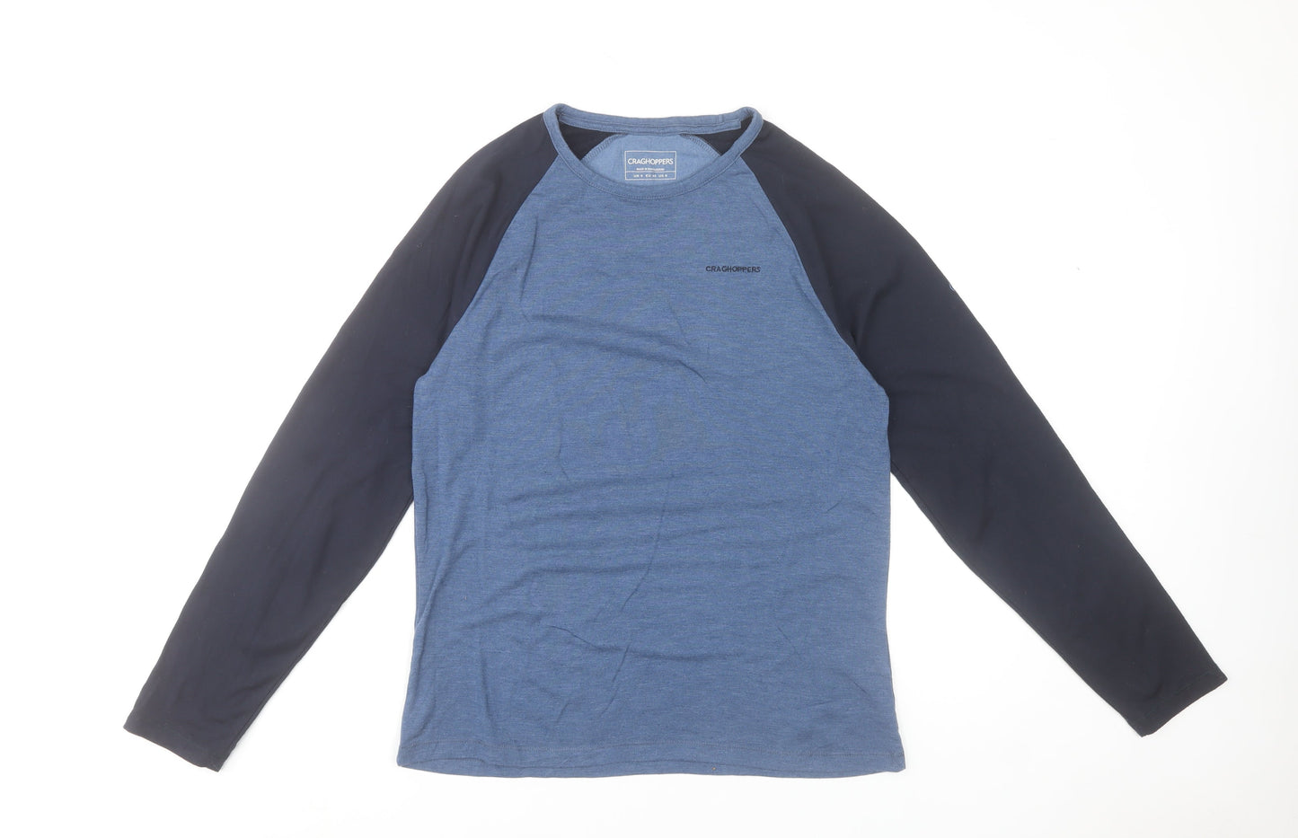 Craghoppers Men's Blue Long Sleeve Polyester Blend Crew Neck T-Shirt Size S