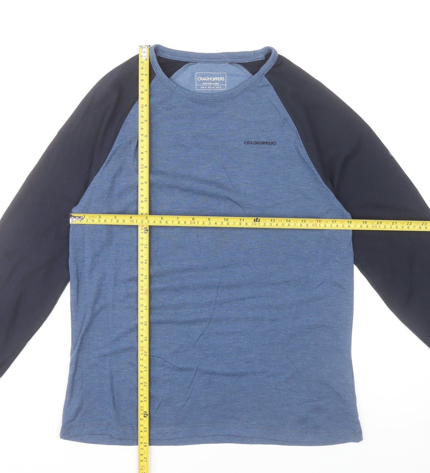 Craghoppers Men's Blue Long Sleeve Polyester Blend Crew Neck T-Shirt Size S