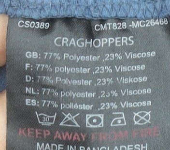 Craghoppers Men's Blue Long Sleeve Polyester Blend Crew Neck T-Shirt Size S