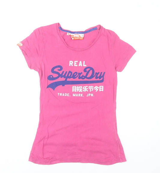Superdry Womens Pink Crew Neck Slim Fit Cotton T-Shirt S
