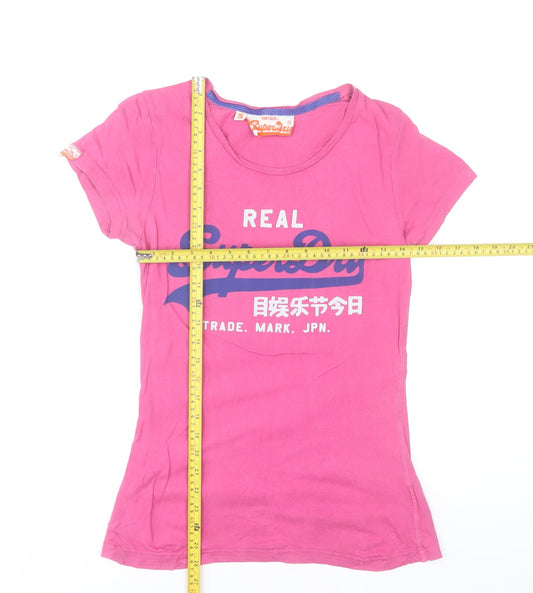 Superdry Womens Pink Crew Neck Slim Fit Cotton T-Shirt S