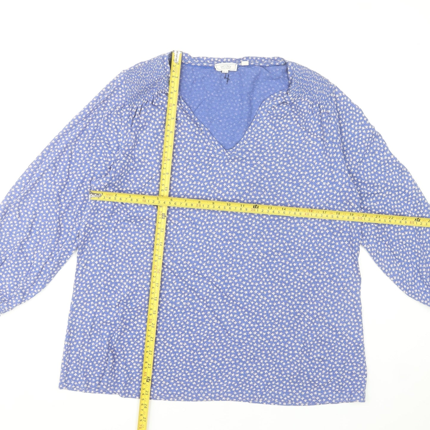 Fat Face Women Blue Floral V-Neck Tunic Blouse UK 14
