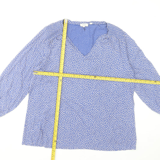 Fat Face Women Blue Floral V-Neck Tunic Blouse UK 14