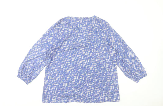 Fat Face Women Blue Floral V-Neck Tunic Blouse UK 14