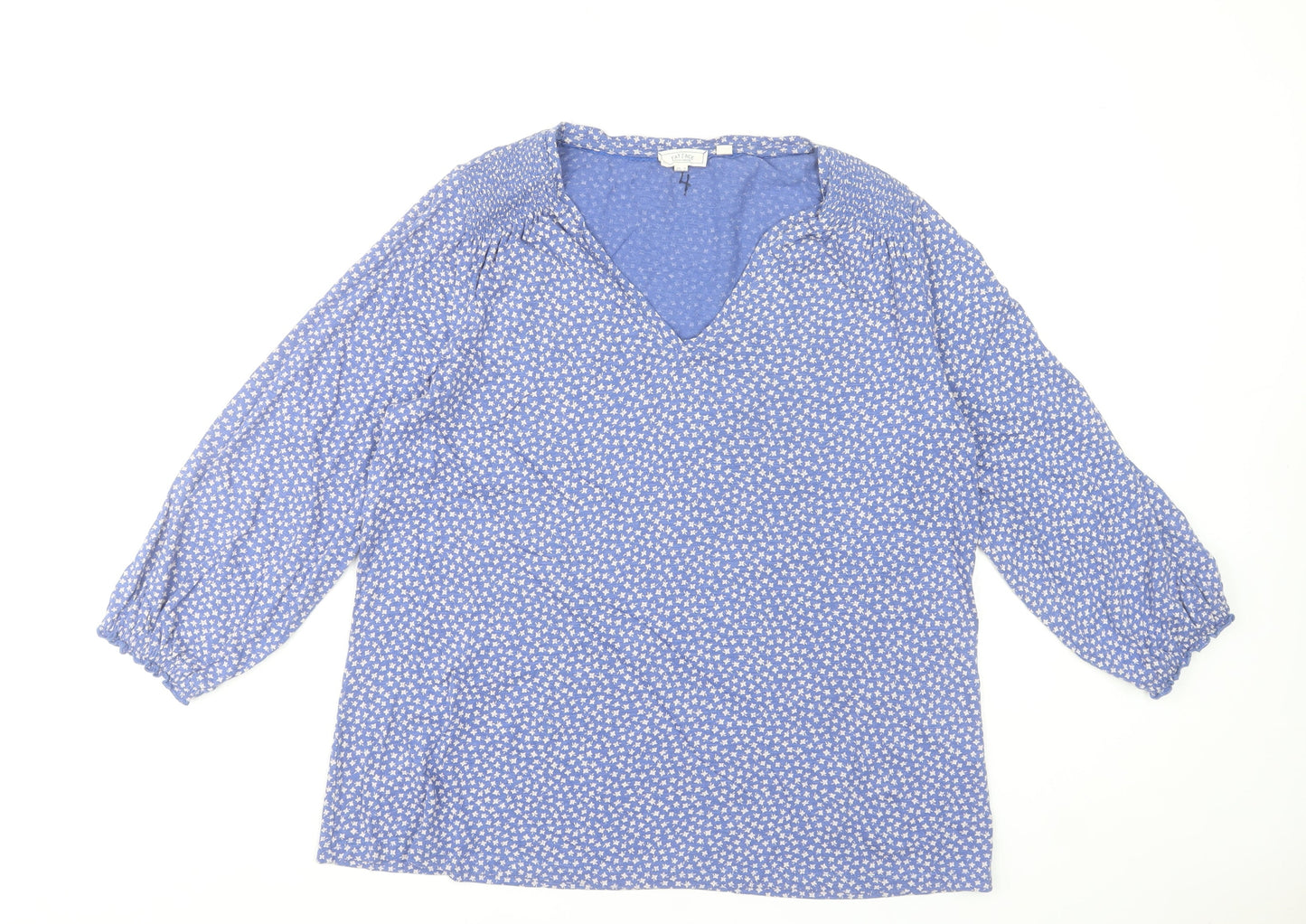 Fat Face Women Blue Floral V-Neck Tunic Blouse UK 14