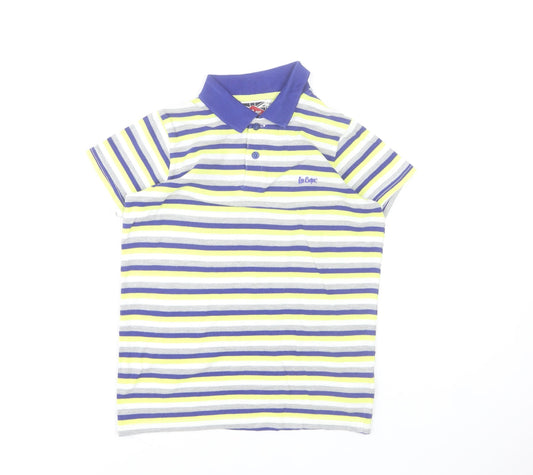 Lee Cooper Boys Multicoloured Striped Polo Shirt 9-10 Years Cotton Blend