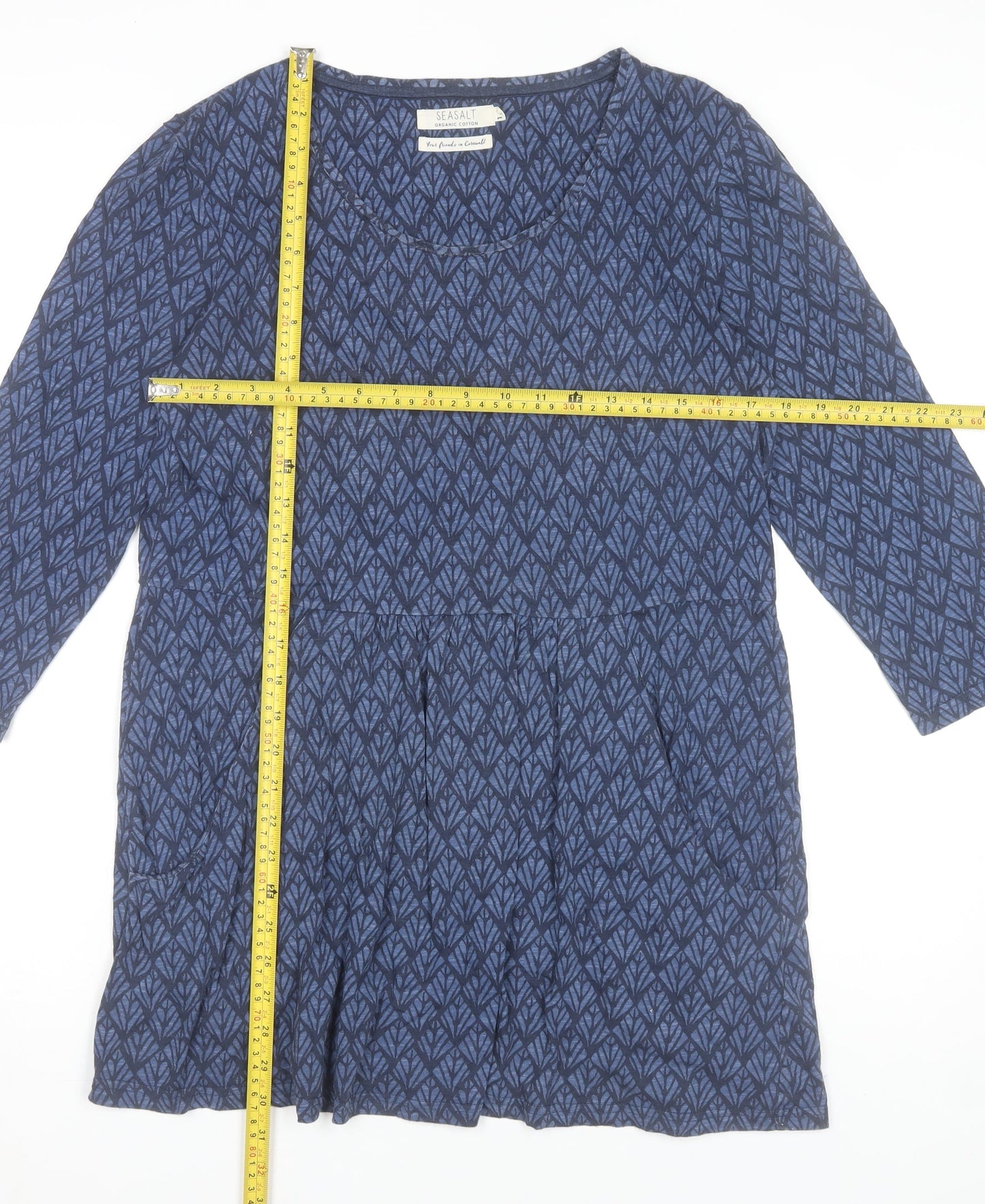 Seasalt Women Blue Organic Cotton Tunic Blouse Size 14
