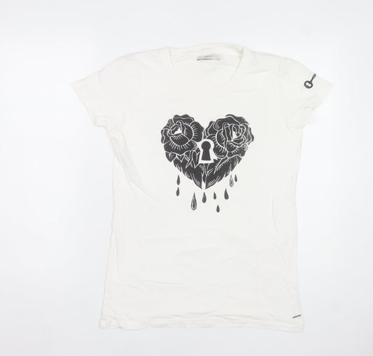 Diesel Women's White XL Graphic Heart Lock Print Cotton T-Shirt