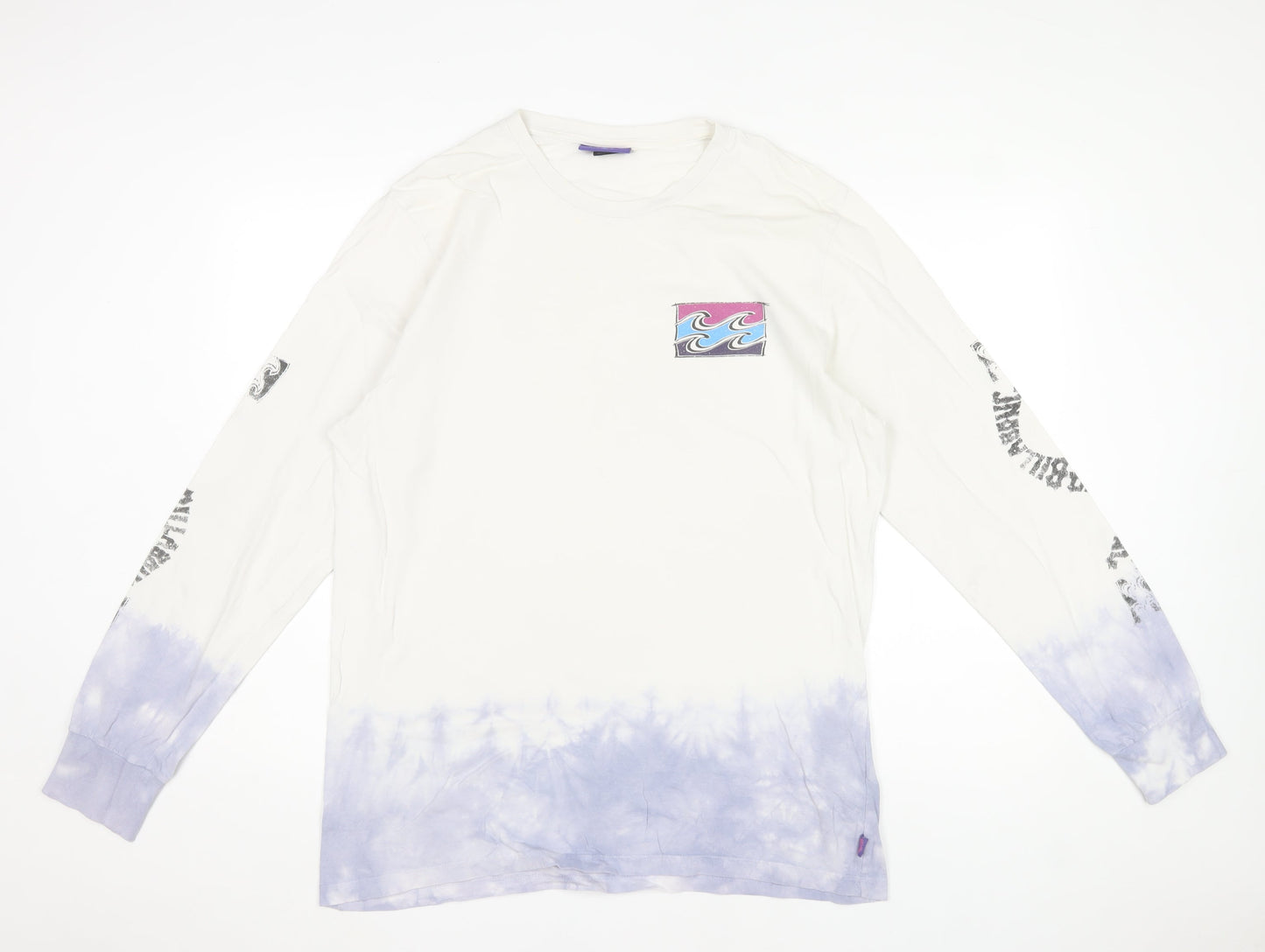 Billabong Men’s White Purple Tie-Dye Long Sleeve Logo Surf T-Shirt L