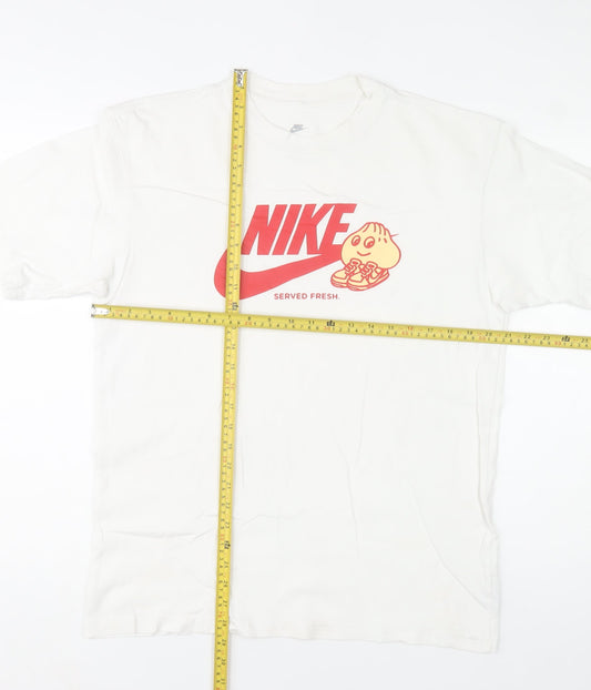 Nike Men's White Graphic Loose Fit Cotton T-Shirt Size S
