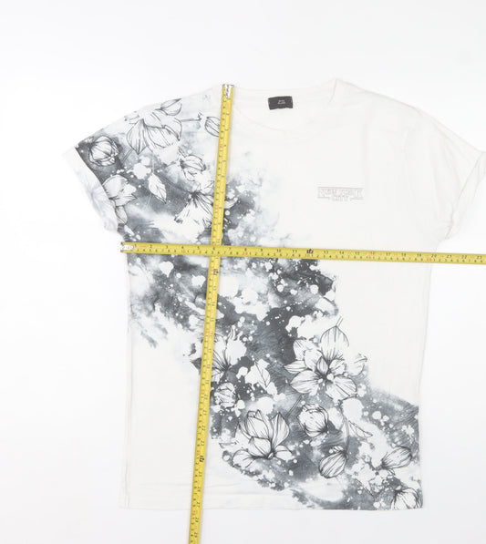 River Island Men's White Floral Crew Neck Short Sleeve T-Shirt Size S