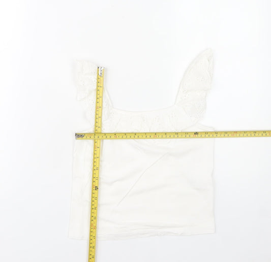 Jeff Banks Girls White 9-10 Years Cotton Ruffle Sleeve Camisole Top