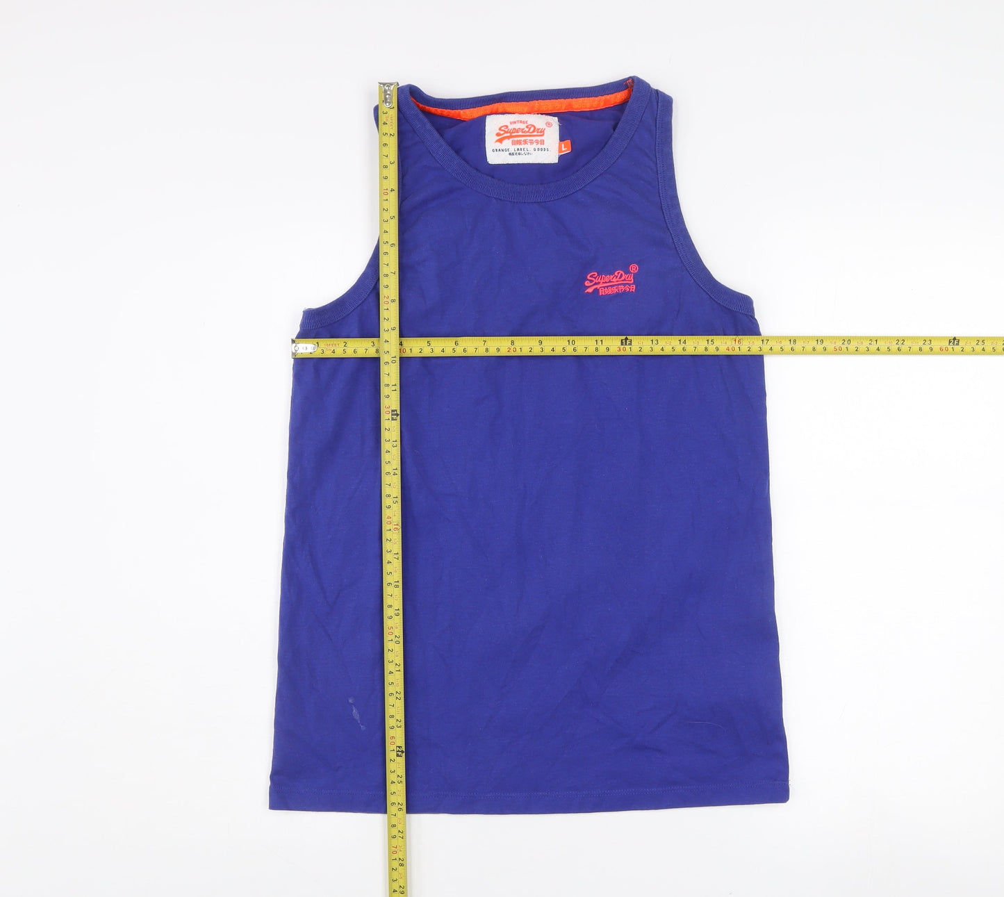 Superdry Men's Blue Sleeveless Cotton T-Shirt L