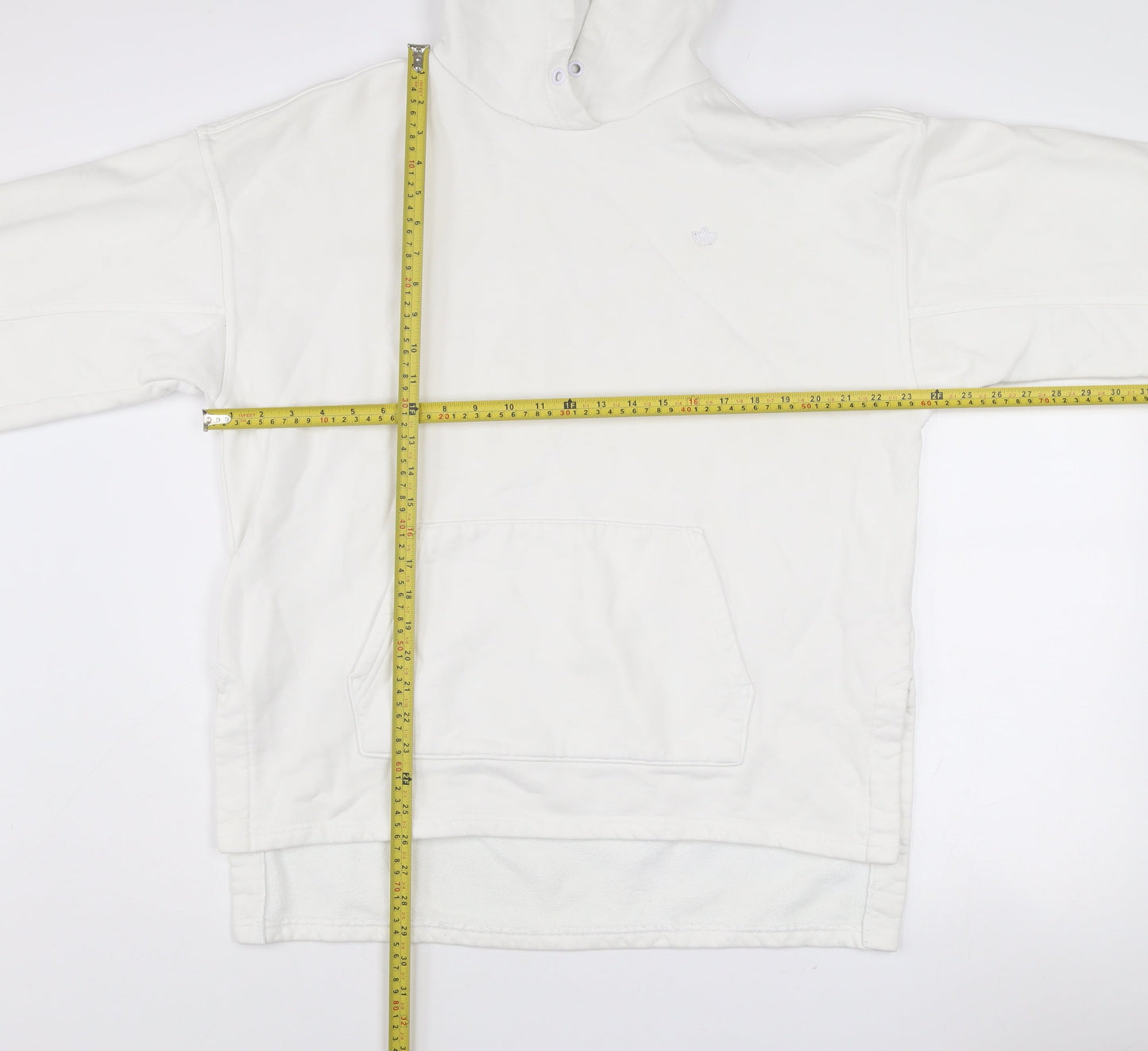 adidas Men’s White Pullover Hoodie L Fleece Logo Sweatshirt