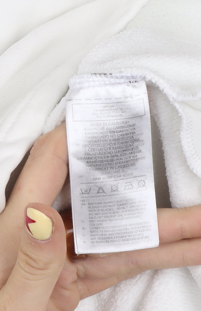 adidas Men’s White Pullover Hoodie L Fleece Logo Sweatshirt