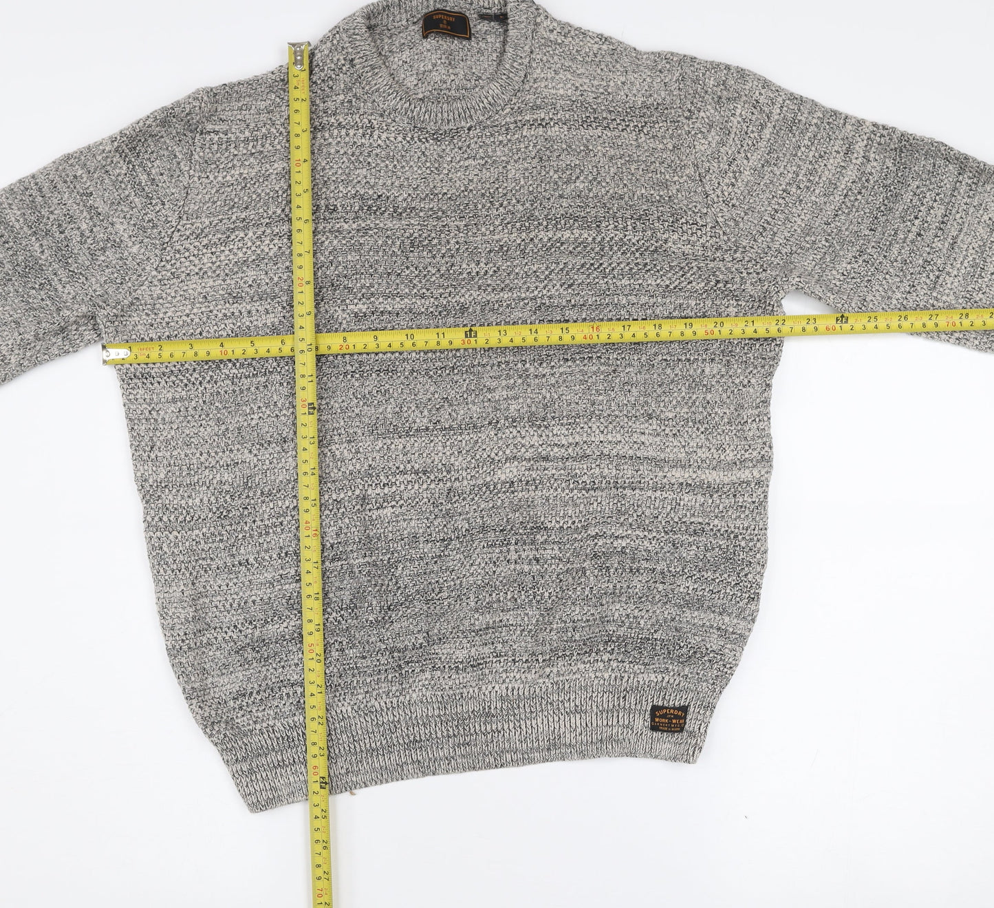 Superdry Men's Grey Cotton Chunky Knit Crew Neck Jumper L