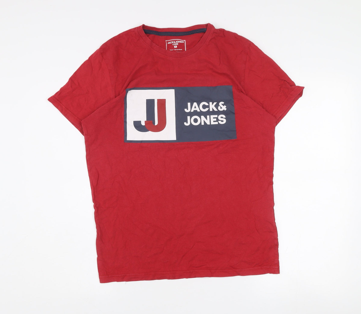 Jack & Jones Men’s Red Logo Core Cotton Crew Neck T-Shirt Size M