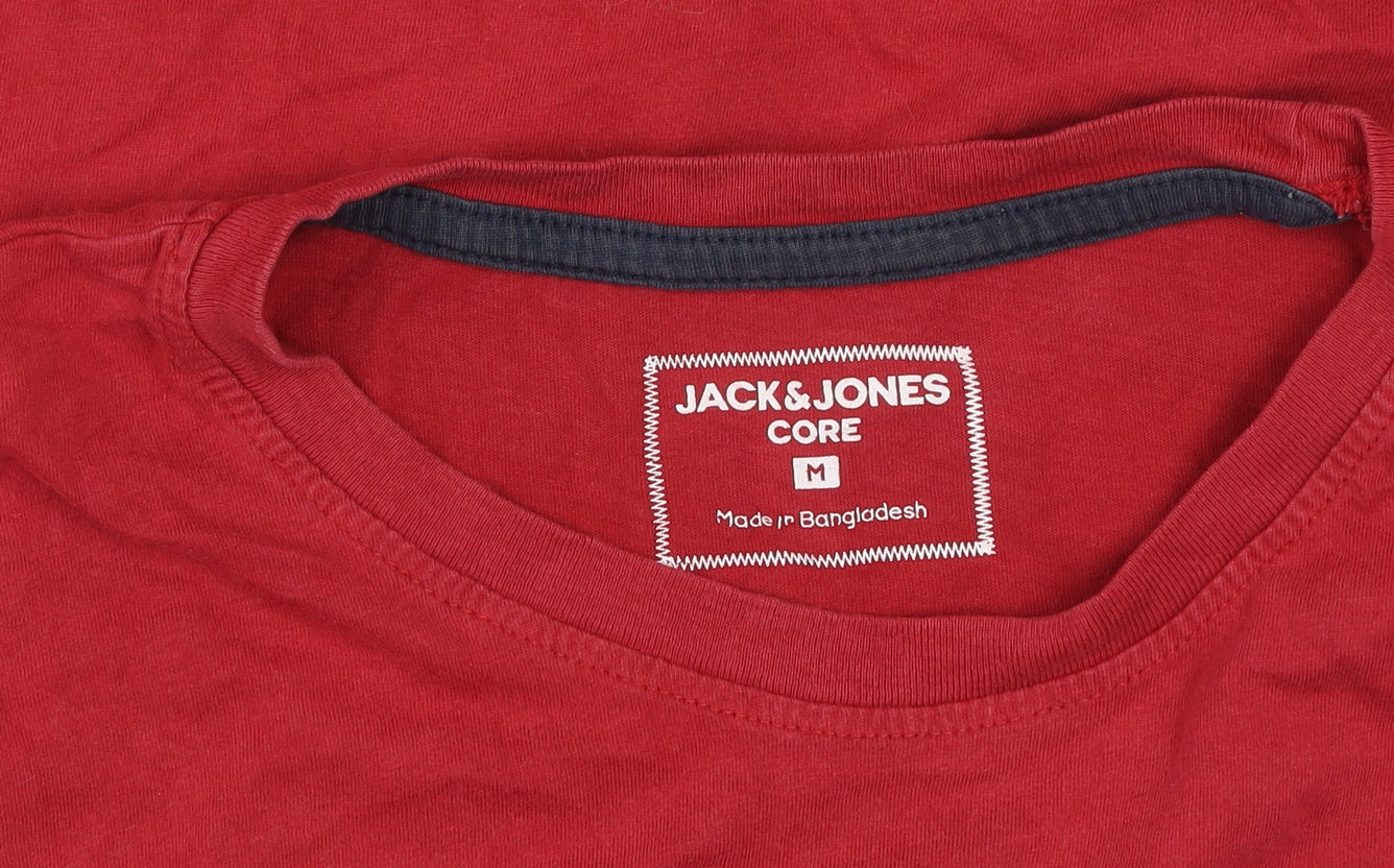 Jack & Jones Men’s Red Logo Core Cotton Crew Neck T-Shirt Size M