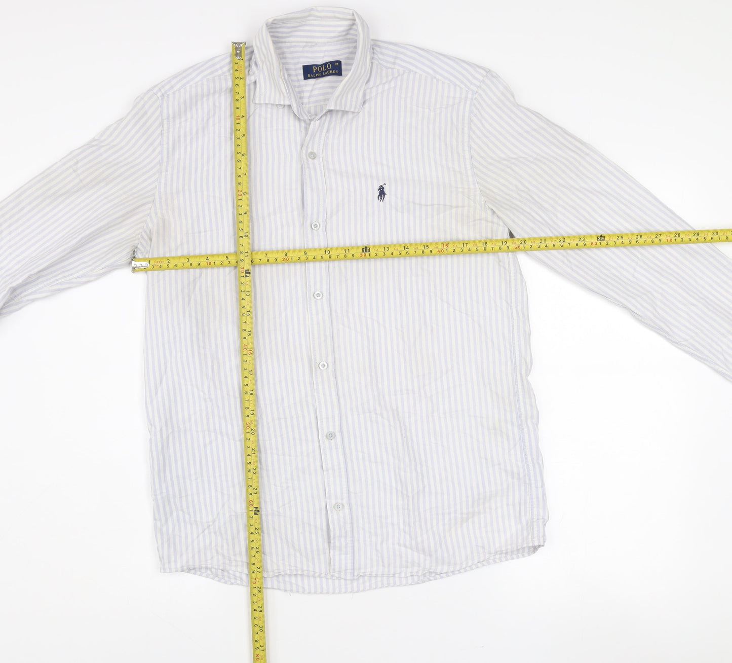 Ralph Lauren Men's Blue White Striped Button-Up Shirt M Classic Fit